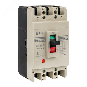 Автоматический выключатель трехполюсный EKF Вasic ВА-99М 3Р 63/80А, сила тока 80А, отключающая способность 15 кА
