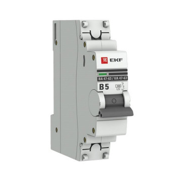 Автоматический выключатель однополюсный EKF PROxima ВА47-63 1P 5A (B) 4.5кА, сила тока 5 A, тип расцепления B, отключающая способность 4.5 кА