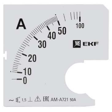 Шкала сменная EKF PROxima 50/5А-1.5 для амперметра А721, размер - 72x72 мм