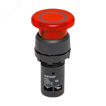 Кнопка грибок EKF PROxima SW2C-MD Ду22 с подсветкой, с фиксацией, NC, IP54, 230В, красная
