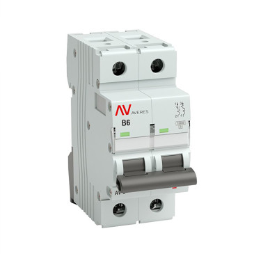 Автоматический выключатель двухполюсный EKF AVERES AV-10 2P 6A (B) 10кА, сила тока 6 A, тип расцепителя B, отключающая способность 10 кА