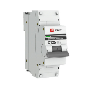 Автоматический выключатель однополюсный EKF PROxima ВА47-100 1P 125А (C) 10kА, сила тока 125 А, тип расцепления C, отключающая способность 10 kА