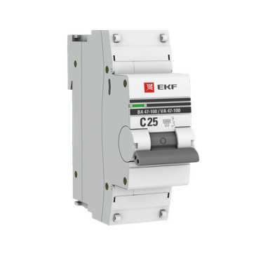 Автоматический выключатель однополюсный EKF PROxima ВА47-100 1P 25А (C) 10kА, сила тока 25 А, тип расцепления C, отключающая способность 10 kА