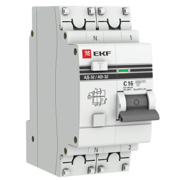 Автоматический выключатель дифференциального тока двухполюсный EKF PROxima АД-32 2п, сила тока 6А, ток утечки 30мА