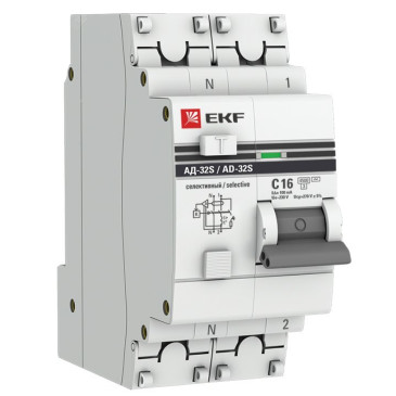 Автоматический выключатель дифференциального тока двухполюсный EKF PROxima АД-32S селективный, тип расцепления AC, 1P+N, сила тока 25А, ток утечки 300мА