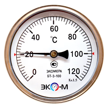 Термометр осевой ЭКОМЕРА БТ-3-100 0-120°С, биметаллический, коррозионностойкий, L=100мм