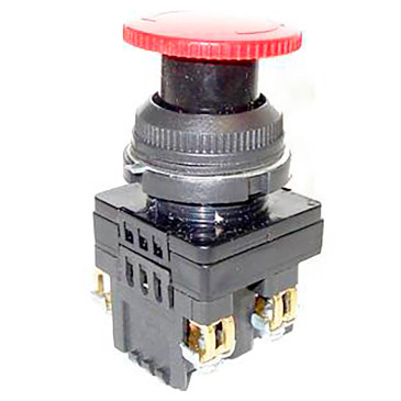 Выключатель кнопочный Электротехник КЕ-141/2 толкатель грибовидный с фиксацией и внутренним протектором, контакты 1НО+1НЗ, 10А, 660/440В, IP54, цвет – красный