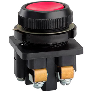 Выключатель кнопочный Электротехник КЕ-011/2 толкатель цилиндрический, контакты 1НО+1НЗ, 10А, 660/440В, IP40, цвет – красный