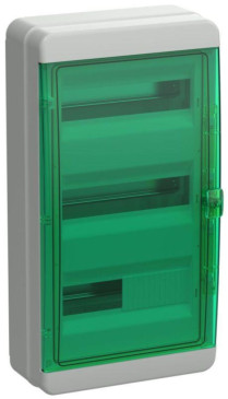 Корпус навесной IEK TEKFOR КМПн модулей-36, рядов-3, глубина - 153 мм, ширина - 300 мм, высота - 560 мм, IP65, материал - пластик, цвет - серый, зеленая прозрачная дверь
