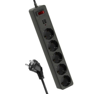 Фильтр сетевой КОСМОС FKsm3m-5g(B)USB, гнезда USB - 2 шт, розетки - 5 шт, длина кабеля - 3 м, ток номинальный - 10 А, мощность - 2200 ВТ, с заземлением и защитой от перенапряжения, черный
