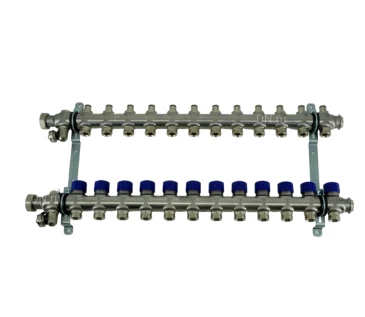 Коллекторная группа ELSEN 1″ Ду25 Ру4 корпус - нержавеющая сталь, 12 контуров, размер отвода – 3/4″, с вентилями