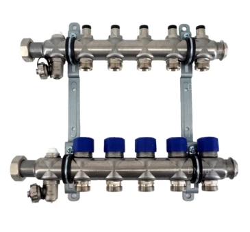 Коллекторная группа ELSEN 1″ Ду25 Ру4 корпус - нержавеющая сталь, 5 контуров, размер отвода – 3/4″, с вентилями