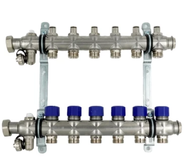 Коллекторная группа ELSEN 1″ Ду25 Ру4 корпус - нержавеющая сталь, 6 контуров, размер отвода – 3/4″, с вентилями
