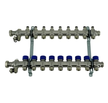 Коллекторная группа ELSEN 1″ Ду25 Ру4 корпус - нержавеющая сталь, 9 контуров, размер отвода – 3/4″, с вентилями