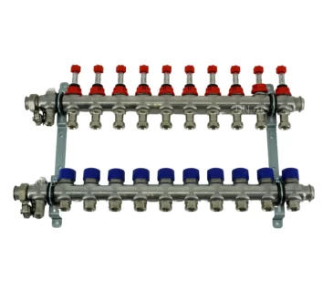 Коллекторная группа ELSEN 1″ Ду25 Ру4 корпус - нержавеющая сталь, 10 контуров, размер отвода – 3/4″, с вентилями и расходомерами