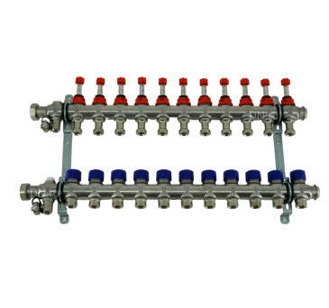 Коллекторная группа ELSEN 1″ Ду25 Ру4 корпус - нержавеющая сталь, 11 контуров, размер отвода – 3/4″, с вентилями и расходомерами