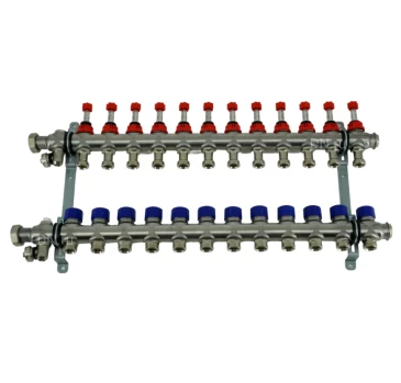 Коллекторная группа ELSEN 1″ Ду25 Ру4 корпус - нержавеющая сталь, 12 контуров, размер отвода – 3/4″, с вентилями и расходомерами