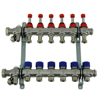 Коллекторная группа ELSEN 1″ Ду25 Ру4 корпус - нержавеющая сталь, 6 контуров, размер отвода – 3/4″, с вентилями и расходомерами
