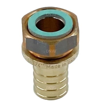 Переходник ELSEN Monolit Дн25×1″ Ру10 корпус – латунь CW617N, накидная гайка, присоединение – штуцер/внутренняя резьба