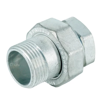 Сгон прямой ELSEN Metalit TIN 1/2″ Ду15 Ру16 американка, разъемный, корпус – латунь CW617N, покрытие – оловянное, присоединение – внутренняя/наружная резьба, уплотнение плоское