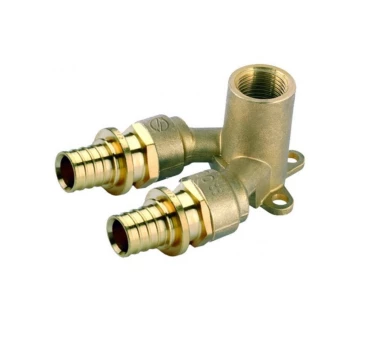 Угольник настенный ELSEN Monolit Дн16×1/2″ Ру10 90° двойной аксиальный корпус – латунь CW617N, присоединение – штуцер/внутренняя резьба