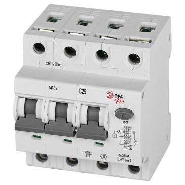 Автоматический выключатель дифференциального тока двухполюсный ЭРА АД-12 SIMPLE 1P+N 20 A (C) 30 мА (AC), 4,5кА, электронный, ток утечки 30 мА, переменный, сила тока 20 A