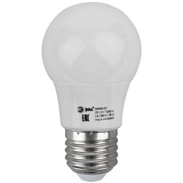 Лампа светодиодная ЭРА Белт-лайт E27 Груша 50 мм, мощность - 3 Вт, цоколь - E27, световой поток - 135 лм, цветовая температура - 3000K, цвет свечения - белый, форма - груша