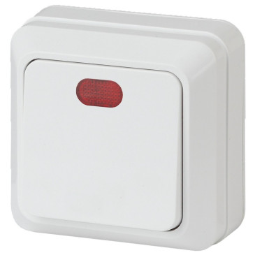 Выключатель одноклавишный ЭРА Quadro 2-102-01 открытой установки, с подсветкой, номинальный ток - 10 А, степень защиты IP20, цвет - белый