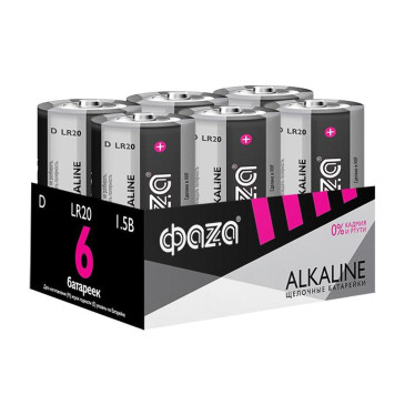 Элемент питания алкалиновый ФАZА D/LR20 1.5 В Alkaline Pack, упаковка 6 шт.