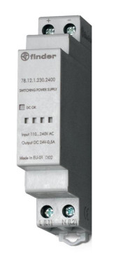 Блок питания FINDER 78.12 110-240В AC 12В DC импульсный модульный однофазный, мощность 12 Вт, ток 1.25 А, степень защиты IP20, подключение винтовое