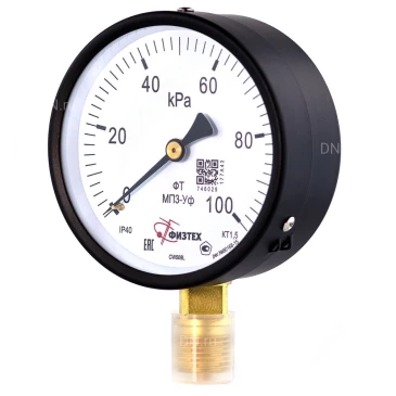 Манометр ФИЗТЕХ МП3-Уф (0-100 кПа) IP40, общетехнический 100мм, радиальное присоединение, резьба G1/2, класс точности 1.5