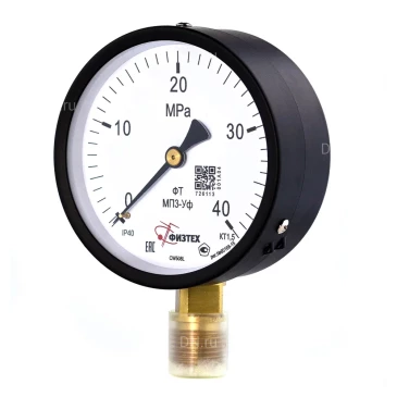 Манометр ФИЗТЕХ МП3-Уф (0-40 МПа) IP40, общетехнический 100мм, радиальное присоединение, резьба М20х1.5, класс точности 1.5