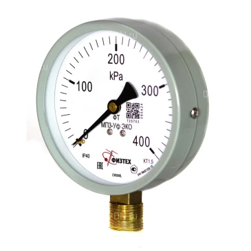 Манометр ФИЗТЕХ МП3-Уф (0-400 кПа) IP40, общетехнический 100мм, исполнение ЭКО, радиальное присоединение, резьба G1/2, класс точности 1.5