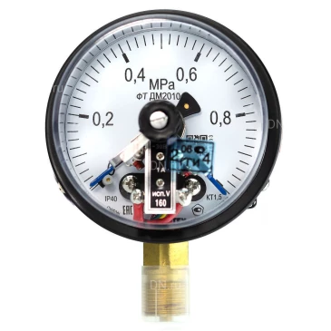 Манометр ФИЗТЕХ ДМ2010ф 0-1 МПа d.100 класс точности 1.5, резьбовое соединение М20х1.5, степень защиты корпуса IP40, электроконтактный, с сигнализирующим устройством тип V, радиальное присоединение