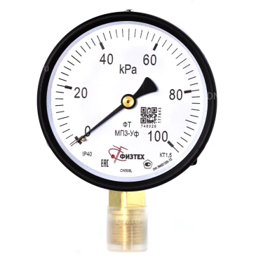 Манометр ФИЗТЕХ МП3-Уф (0-100 кПа) IP40, общетехнический 100мм, радиальное присоединение, резьба М20х1.5, класс точности 1.5