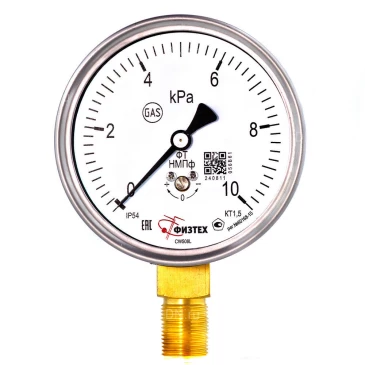 Манометр низкого давления ФИЗТЕХ НМПф 0-10 кПа IP40, 63 мм, резьба M12x1.5, класс точности - 2.5, радиальный штуцер