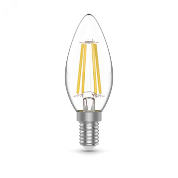 Лампа светодиодная Gauss Basic Filament E14 свеча 35 мм мощность - 4.5 Вт, цоколь - E14, световой поток - 420 лм, цветовая температура - 4100 °К, цвет свечения - белый, форма - свеча