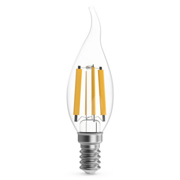 Лампа светодиодная Gauss Black Filament CT35, прозрачная, 35 мм, мощность - 13 Вт, цоколь - E14, световой поток - 1150 Лм, цветовая температура - 4100 K, белый свет, форма - свеча на ветру