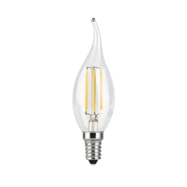 Лампа светодиодная Gauss Black Filament прозрачная, 35 мм, мощность - 5 Вт, цоколь - E14, световой поток - 450 лм, цветовая температура - 4100 K, форма - свеча на ветру