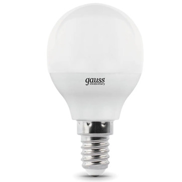 Лампа светодиодная Gauss Elementary шар E14 45 мм 12 Вт, 220 В, цоколь - E14, световой поток - 950 Лм, цветовая температура - 6500 К, форма - шарообразная, холодный белый свет