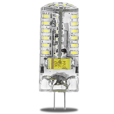 Лампа светодиодная Gauss G4 12V силикон 15 мм 3 Вт, 12 В, цоколь - G4, световой поток - 230 Лм, цветовая температура - 2700 К, форма - капсульная, нейтральный белый свет