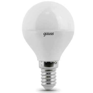 Лампа светодиодная Gauss Шар E14 45 мм 6.5 Вт, 220 В, цоколь - E14, световой поток - 550 Лм, цветовая температура - 6500 К, форма - шарообразная, холодный белый свет