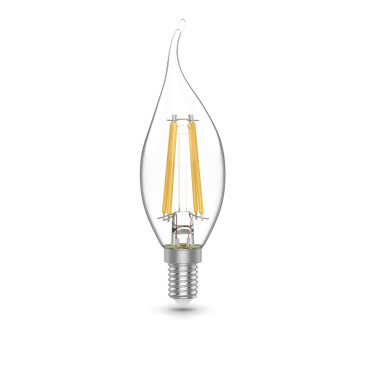 Лампа светодиодная Gauss Basic Filament E14 свеча на ветру 35 мм мощность - 4.5 Вт, цоколь - E14, световой поток - 420 лм, цветовая температура - 4100 °К, цвет свечения - белый, форма - свеча на ветру