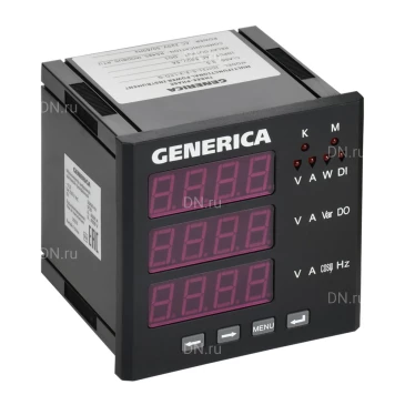 Мультиметр GENERICA LED 96х96мм, трехфазный, с интерфейсом DO RS-485, отображаемый диапазон от 0 до 9999, 220В, IP64