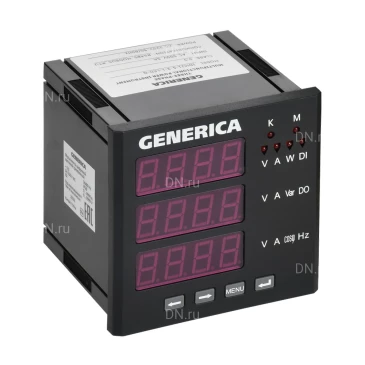 Мультиметр GENERICA LED 96х96мм, трехфазный, с интерфейсом RS-485, отображаемый диапазон от 0 до 9999, 220В, IP64