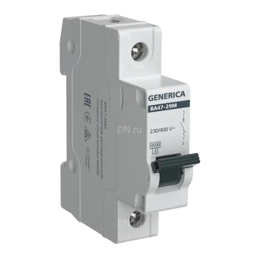 Автоматический выключатель модульный однополюсный GENERICA ВА47-29М 1P (B) 50А 4.5кА сила тока 50А, тип расцепителя B, отключающая способность 4.5кА MVA21-1-050-B-G