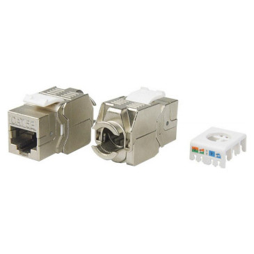 Вставка Hyperline Keystone Jack KJ8-8P8C-C5e-180-TLS-SH-F-WH RJ45(8P8C), категория 5e, экранированная, тип 180°, цвет - серебристый