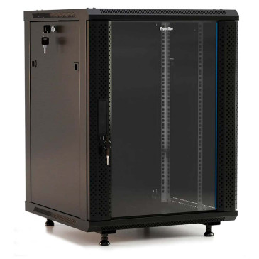 Шкаф Hyperline TWB-FC 12U 650x600х600 мм настенный, стеклянная дверь с перфорацией по бокам, цвет - черный RAL9004