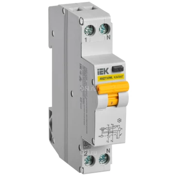 Автоматический выключатель дифференциального тока двухполюсный IEK KARAT АВДТ32ML С20 А30 1P+N, сила тока 20А, переменный, тип расцепления C, отключающая способность 6кА MVD12-1-020-C-030-A