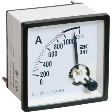 Амперметр IEK Э47 1000/5А, класс точности 1.5, диапазон измерений - 0-1000 А, размер - 72х72 мм